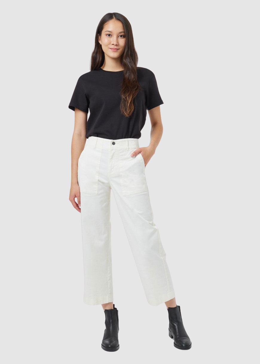 Twill Cropped Wide Leg Pant