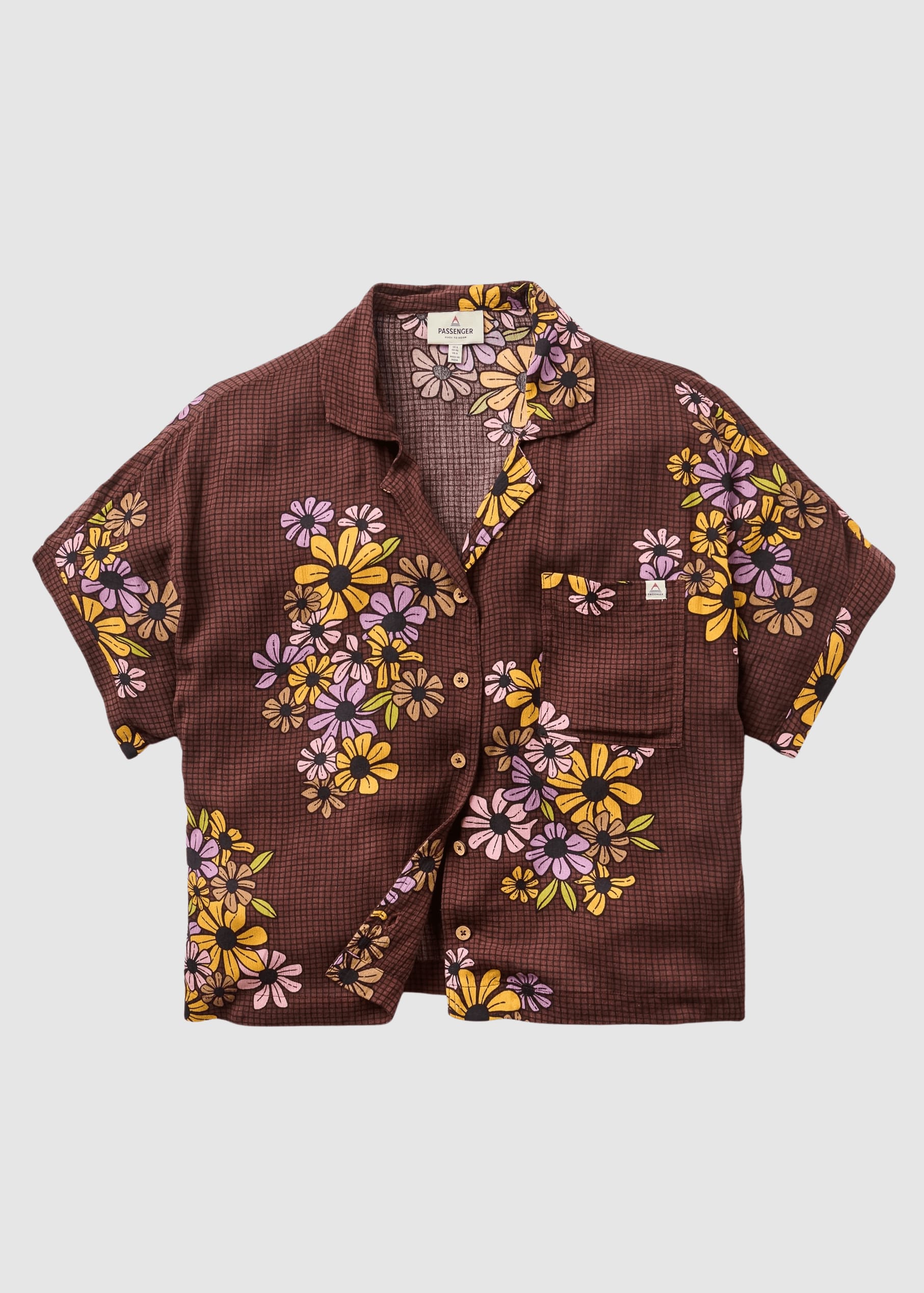 Arden Short Sleeve Shirt Eco Vero Floral Grid Espresso