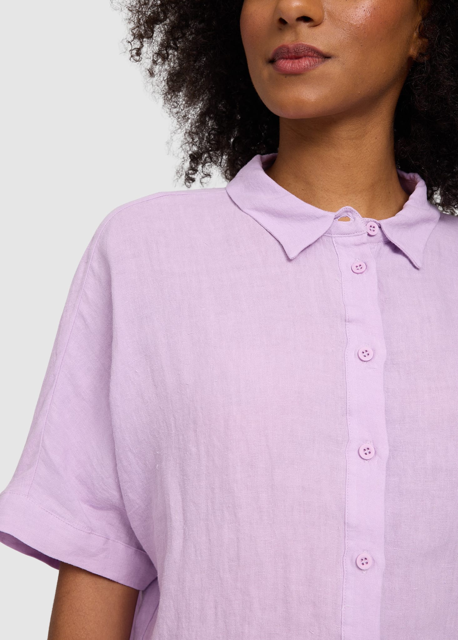 Short Sleeve Linen Shirt Bright Lavender