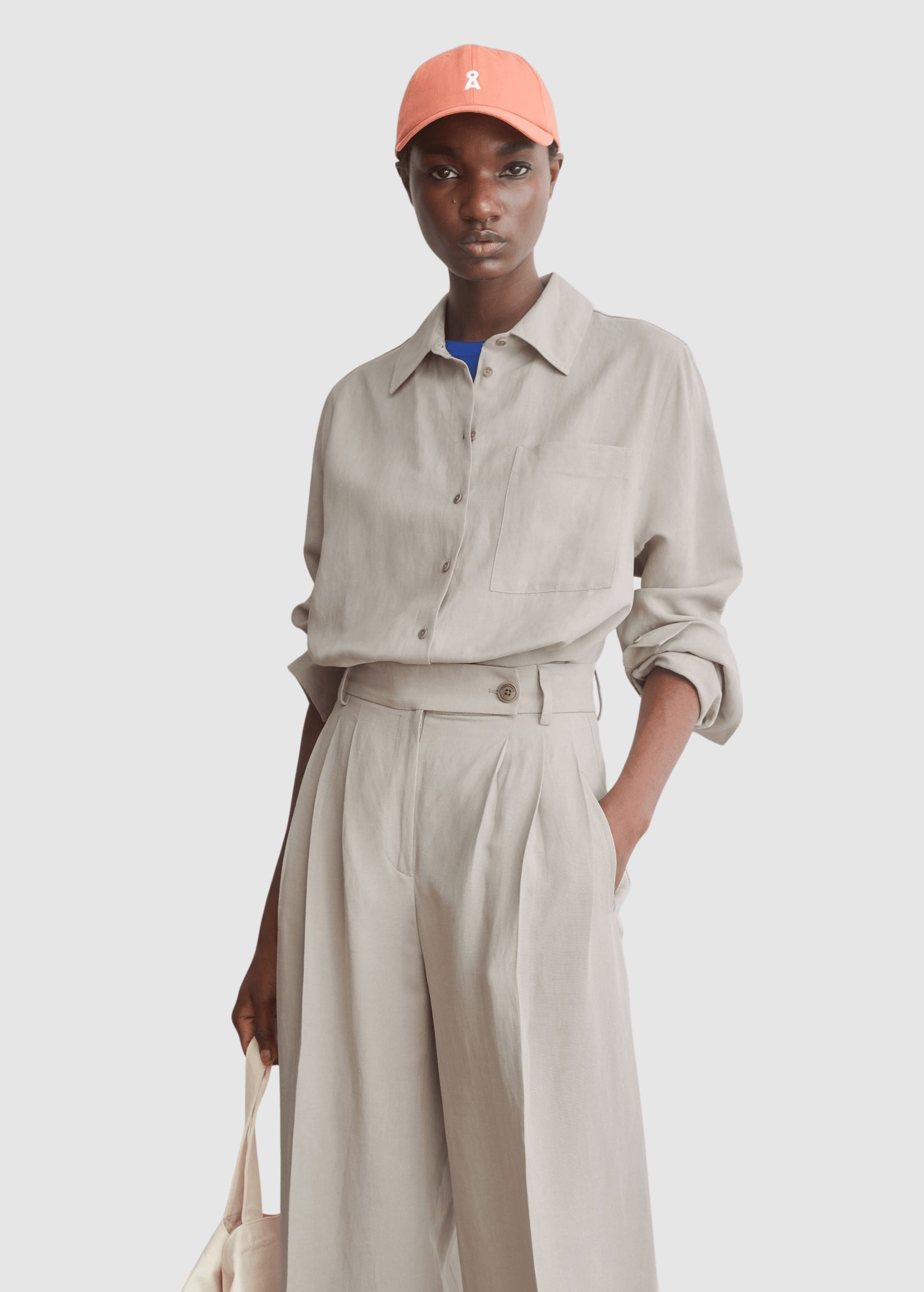 Linen Blend Shirt Blouse Sandstone