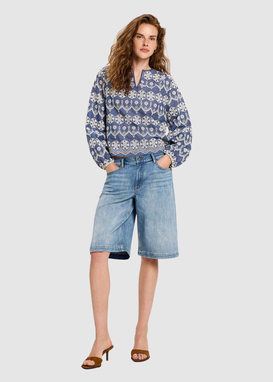 Langarm Bluse mit Kräuseln