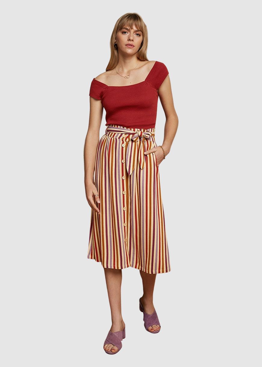 Lola Button Skirt Cassava Stripe Lola Button Skirt Cassava Stripe