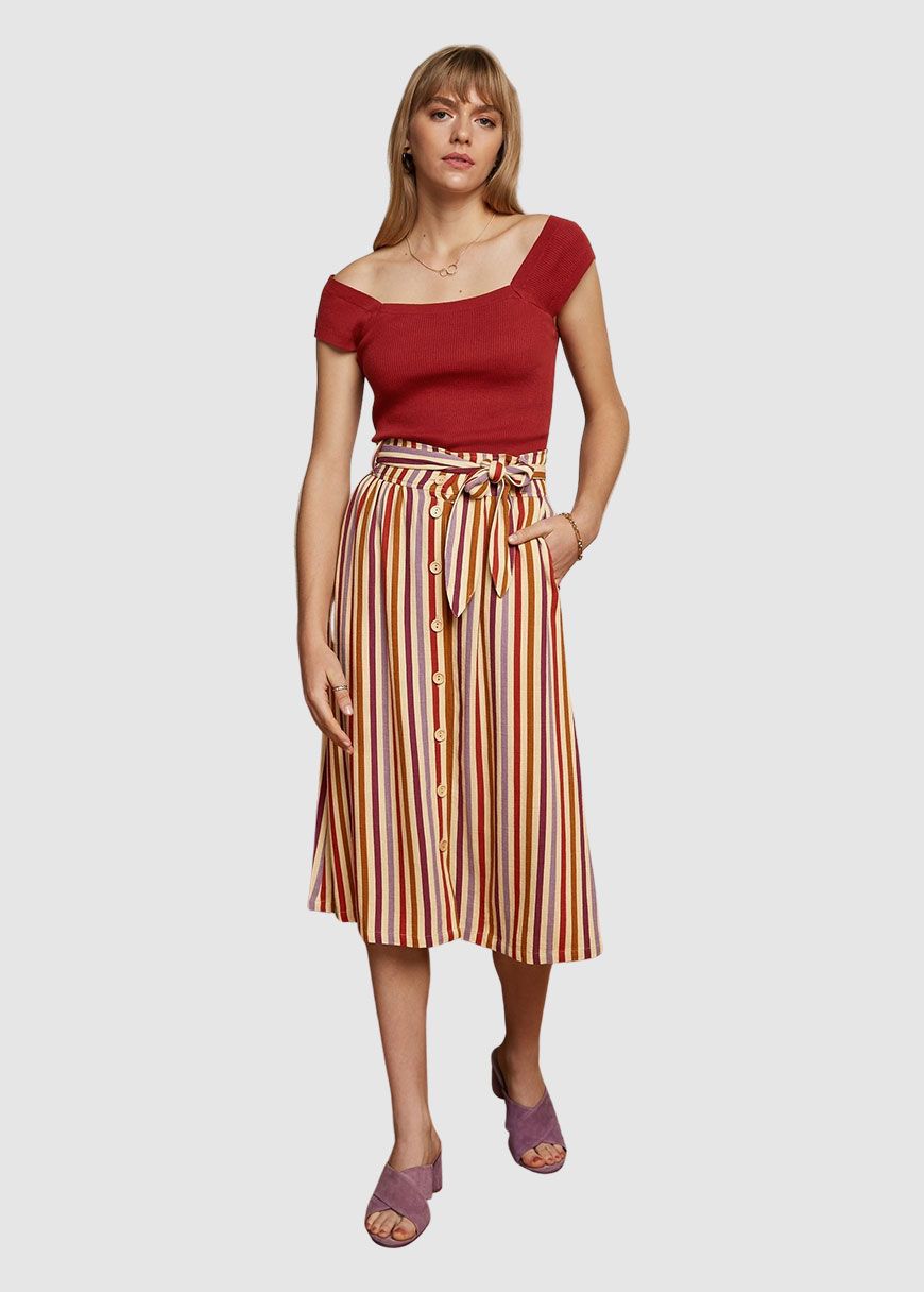 Lola Button Skirt Cassava Stripe