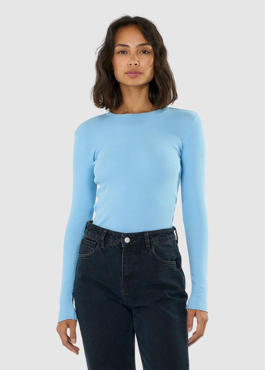 Rib Scoop Neck Long Sleeved