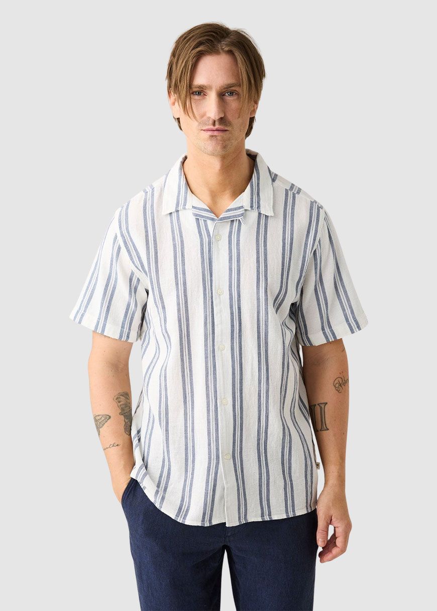 Box Short Sleeve Striped Cotton Shirt