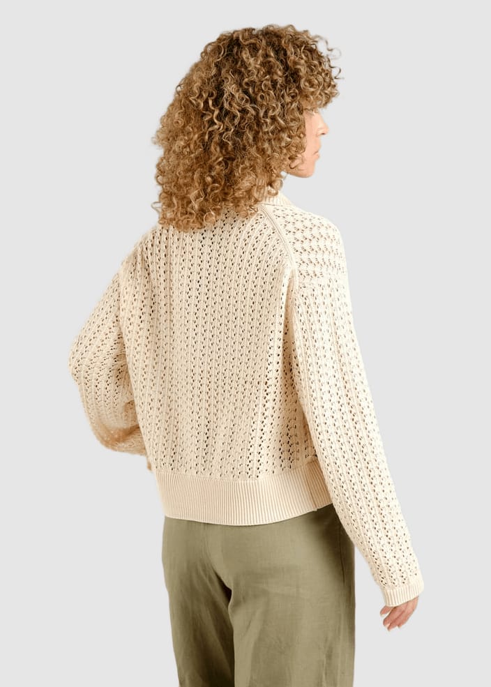 Knitted Cardigan Rosendal Crochet Vanilla White Whitecap Gray