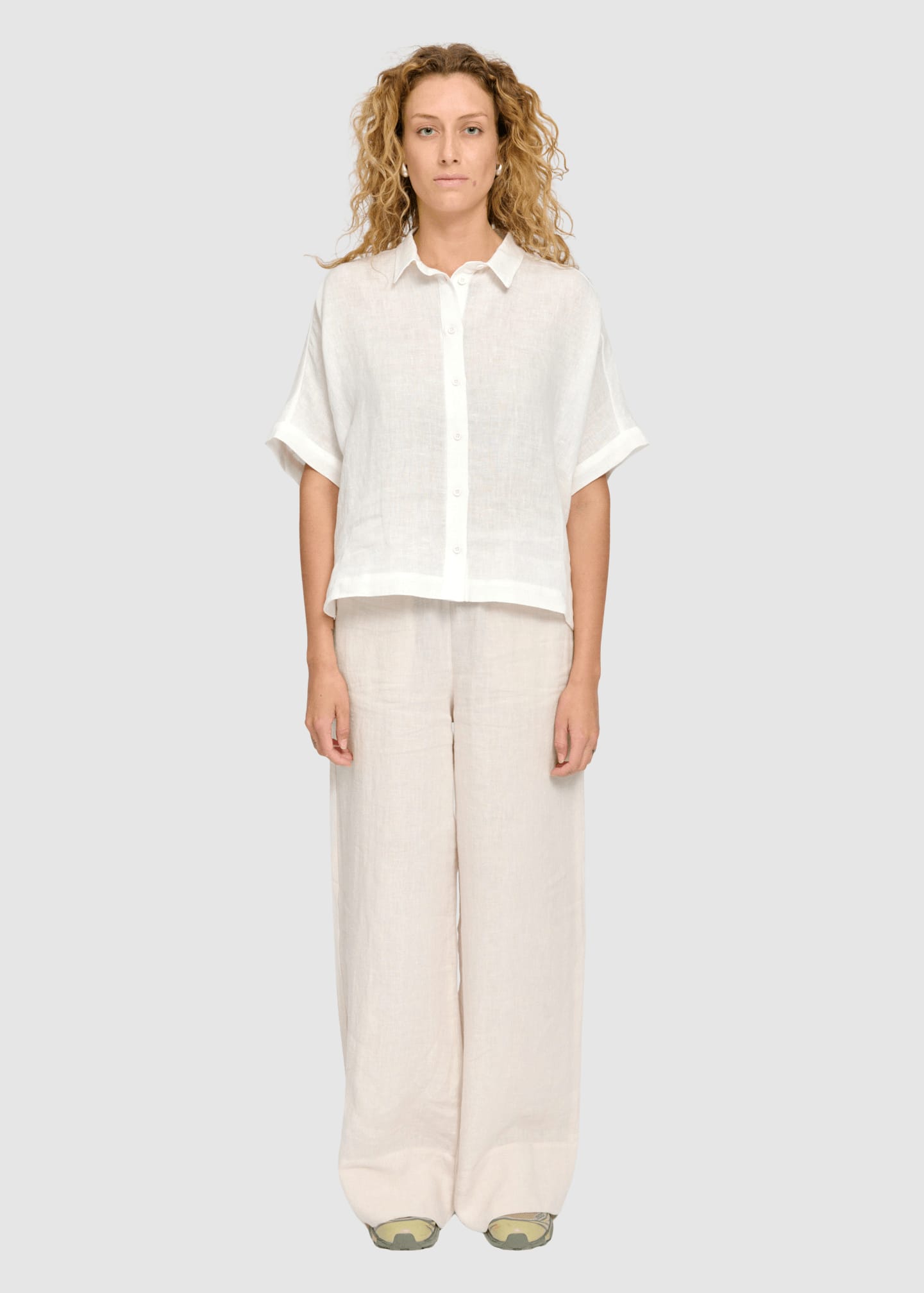Short Sleeve Linen Shirt Bright White