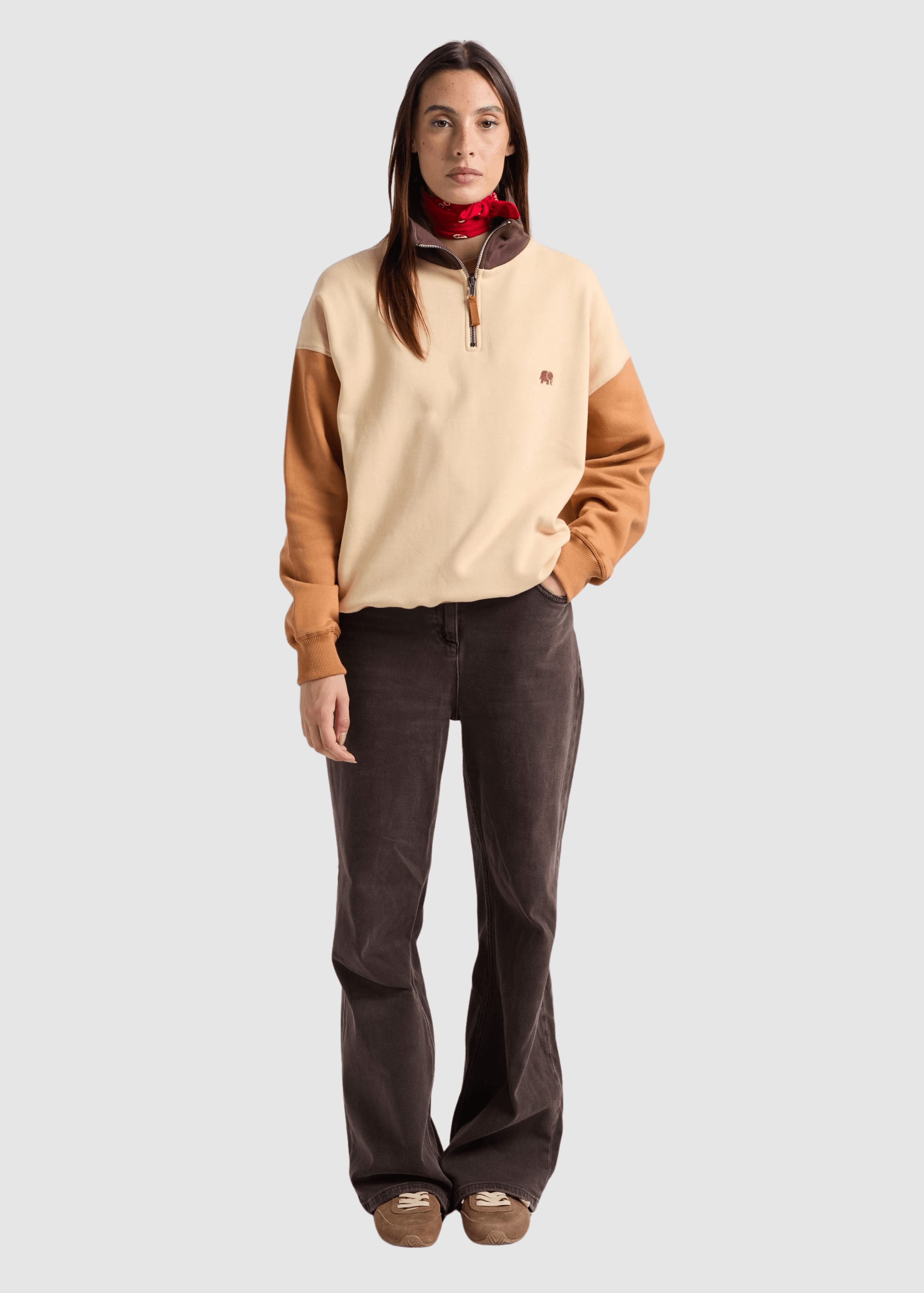 trendsplant-women-s-color-block-quarter-zip-sweatshirt-gray-sand-brown-5.jpeg Women's Color Block Quarter Zip Sweatshirt Gray Sand Brown