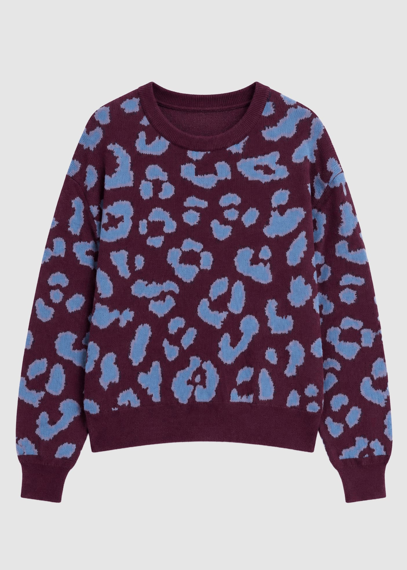 Leo Jacquard Knit Jumper Burgundy Smoke Blue