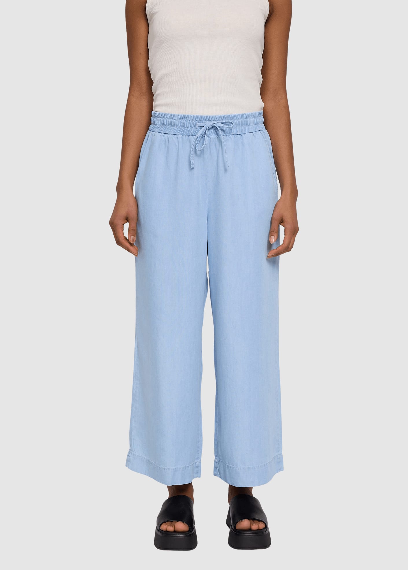 Wide Leg Tencel Pants Elastic Light Blue Wash Wide Leg Tencel Pants Elastic Light Blue Wash