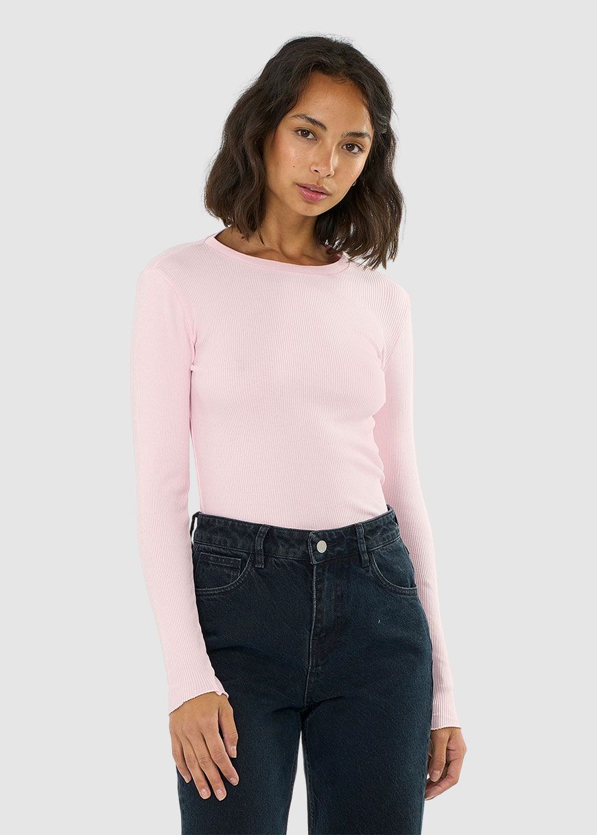 Rib Scoop Neck Long Sleeved