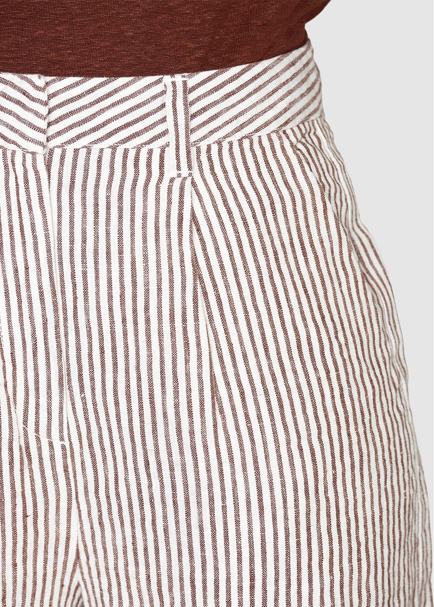 Posey Wide High-Rise Striped Linen Shorts