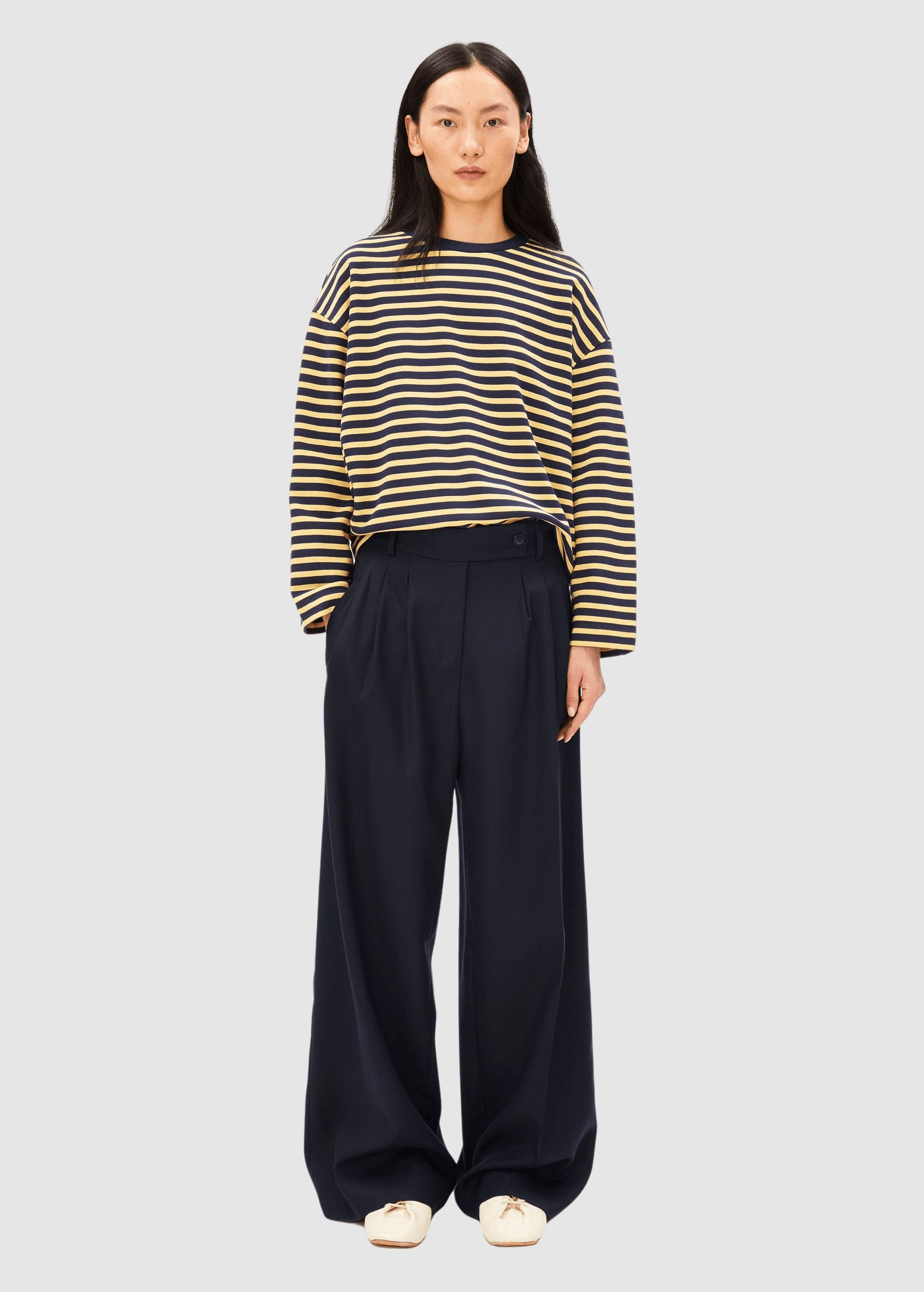 Frankaa Maarlen Stripe Sweat Golden Hay Tinted Navy