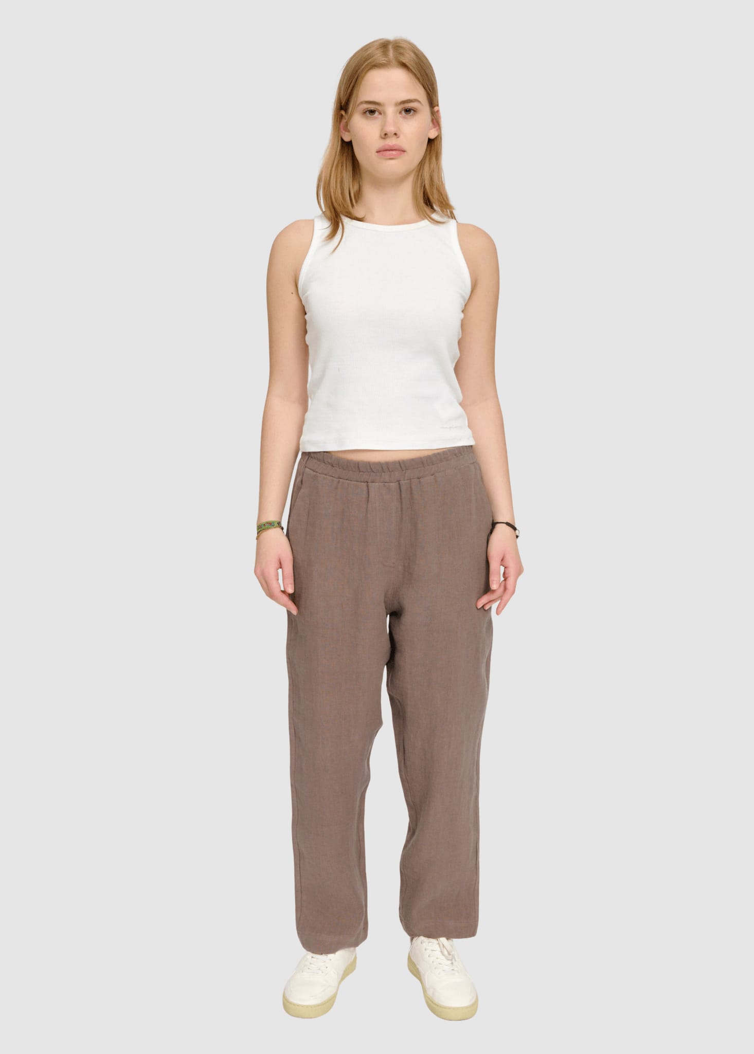 Straight Leg Linen Pants Grey Brown