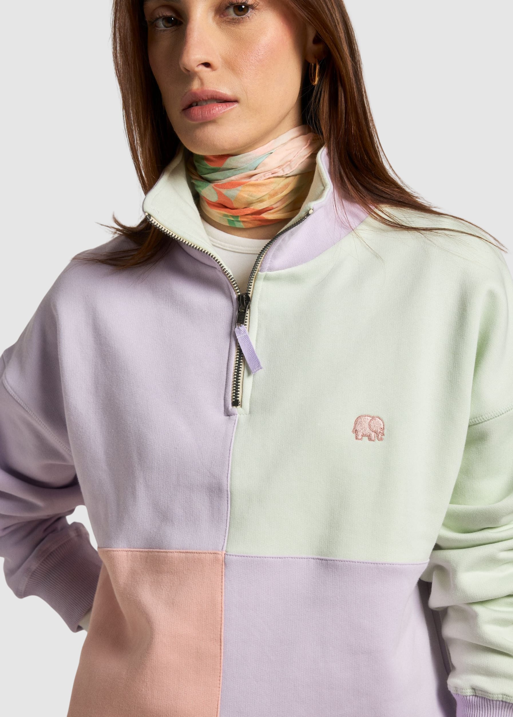 Women's Oversized Color Block Half Zip Sweater Lavender Purple Women's Oversized Color Block Half Zip Sweater Lavender Purple